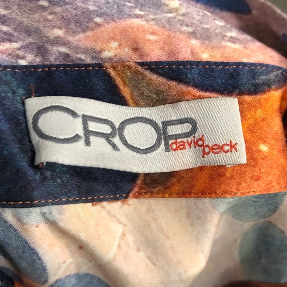 CROP David Peck silk abstract print sleeveless shirt dress with pockets S - Picture 12 of 14